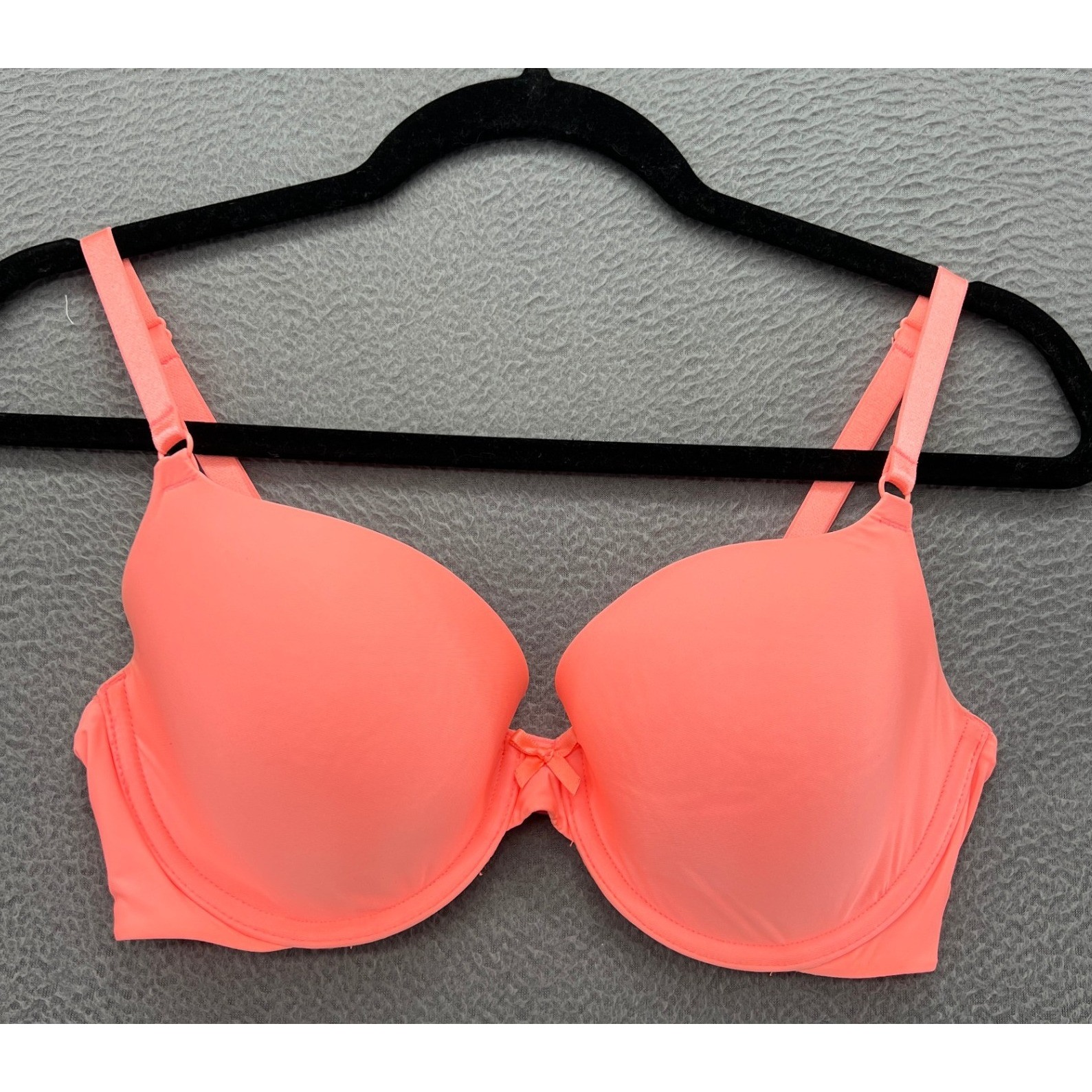 Victoria's Secret Demi Bra 34d Neon Coral Pink Padded Underwire Bow Detail